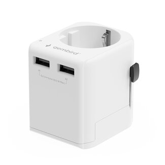 Gembird Geaarde universele reisstekker met USB lader, 12 W, wit