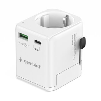 Gembird Geaarde universele reisstekker met USB lader, 20 W, wit