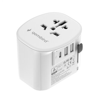 Gembird Geaarde universele reisstekker met USB lader, 15 W, wit