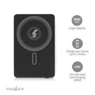 Nedis Powerbank | 5000 mAh | Draadloos opladen | 1.67 / 2.22 / 3.0 A | Outputs: 1 | Output: 1x USB-C™ | Inputs: 1x USB-C™ | PD3.0 20W | Lithium-Polymeer
