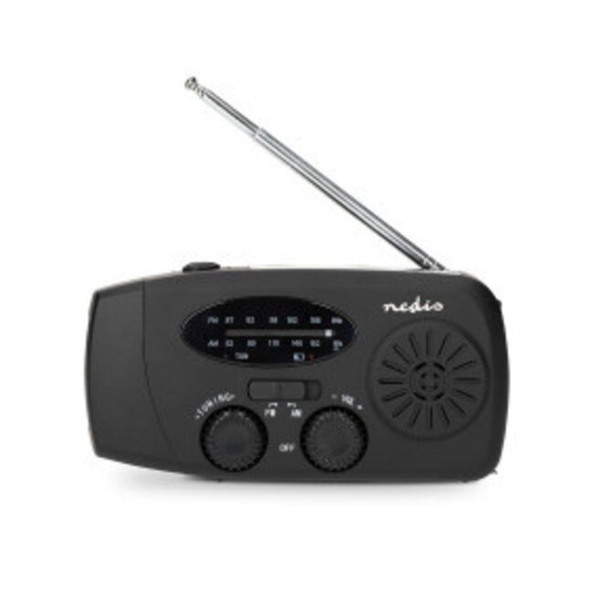 Noodradio | Tafelmodel | AM / FM | Powerbank-functie | Accu gevoed / Handslinger / USB Gevoed | Zwart