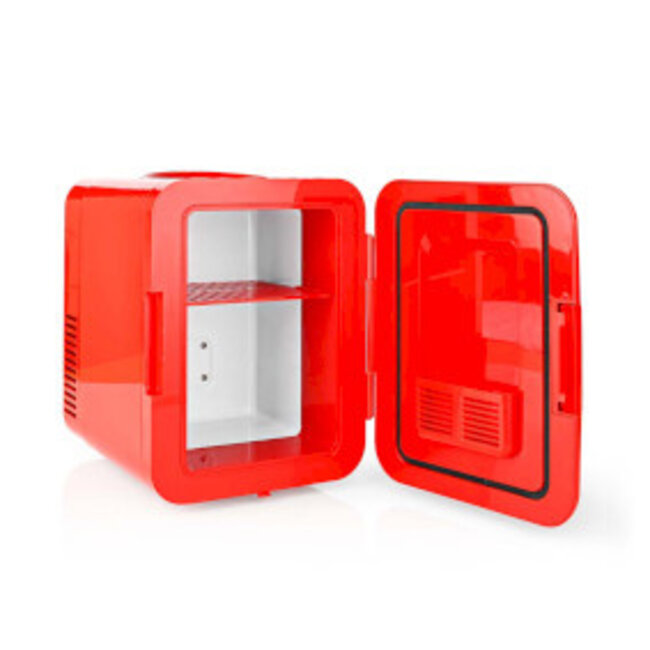 Draagbare minikoelkast | 6 blikjes / 4 l inhoud | 100-240 V / 12 V | Verwarmings-/koelfunctie | Draaggreep | Rood