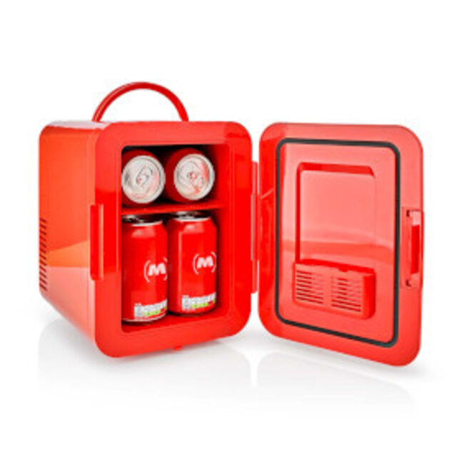 Draagbare minikoelkast | 6 blikjes / 4 l inhoud | 100-240 V / 12 V | Verwarmings-/koelfunctie | Draaggreep | Rood