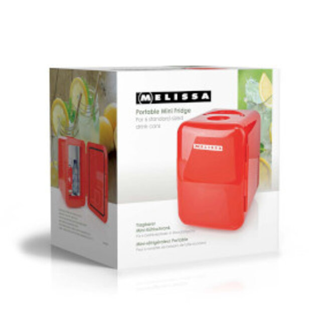 Draagbare minikoelkast | 6 blikjes / 4 l inhoud | 100-240 V / 12 V | Verwarmings-/koelfunctie | Draaggreep | Rood