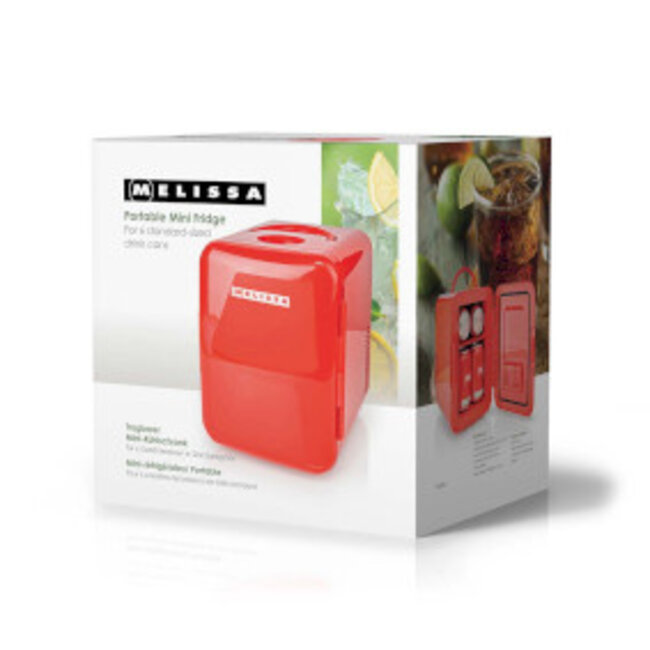 Draagbare minikoelkast | 6 blikjes / 4 l inhoud | 100-240 V / 12 V | Verwarmings-/koelfunctie | Draaggreep | Rood