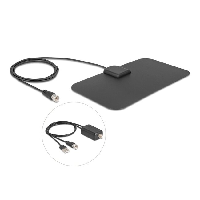 Delock DAB+ DVB-T2 Antenna F plug 5 - 25 dB active omnidirectional black adhesive mounting