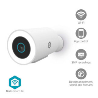 Nedis SmartLife Camera voor Buiten | Wi-Fi | Spotlight | 3MP Full HD 1296p | IP65 | Cloud Opslag (optioneel) / microSD (niet inbegrepen) / Onvif | 5 V DC | Met bewegingssensor | Nachtzicht | Wit