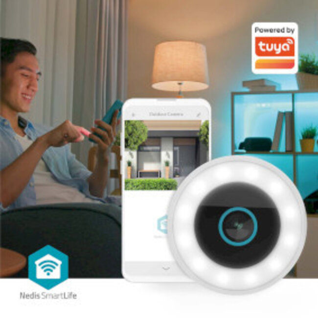 SmartLife Camera voor Buiten | Wi-Fi | Spotlight | 3MP Full HD 1296p | IP65 | Cloud Opslag (optioneel) / microSD (niet inbegrepen) / Onvif | 5 V DC | Met bewegingssensor | Nachtzicht | Wit