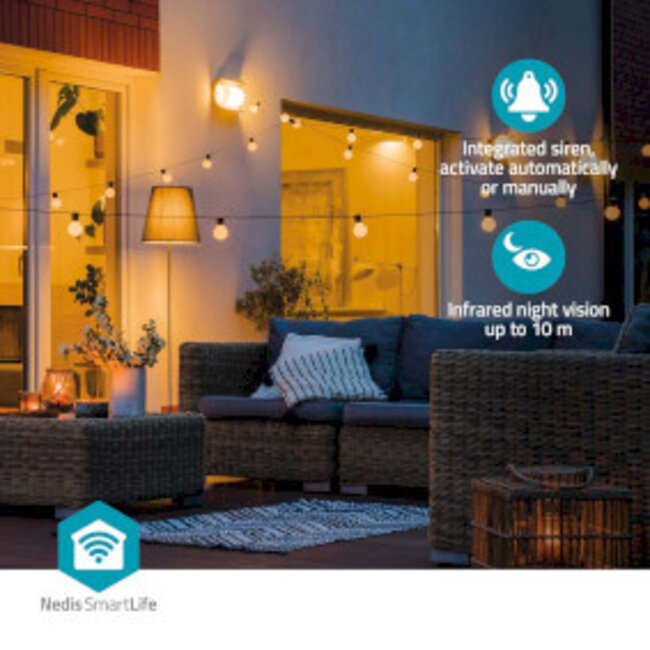 SmartLife Camera voor Buiten | Wi-Fi | Spotlight | 3MP Full HD 1296p | IP65 | Cloud Opslag (optioneel) / microSD (niet inbegrepen) / Onvif | 5 V DC | Met bewegingssensor | Nachtzicht | Wit