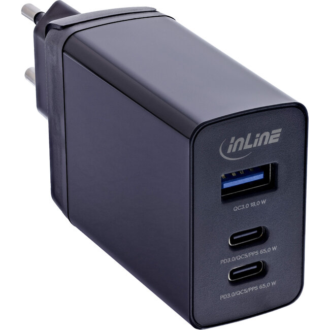 InLine® 3-poorts TravelCharge, 65W USB-voeding, 2x USB-C, 1x USB-A, EU/UK/USA