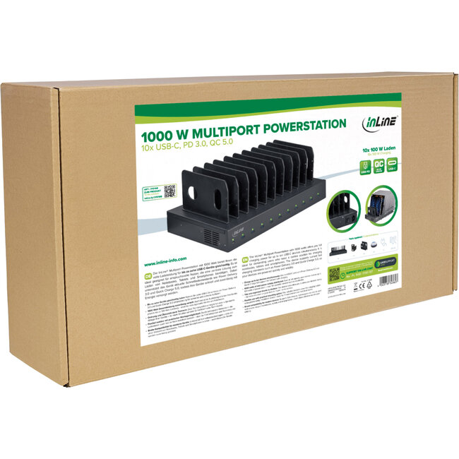 InLine® 1000 W Multiport Powerstation, snellader, 10x USB-C, PD 3.0, QC 5.0