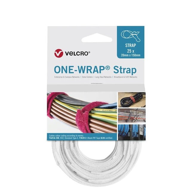 Velcro One-Wrap klittenband kabelbinders | 200 x 7mm | wit | 25 stuks