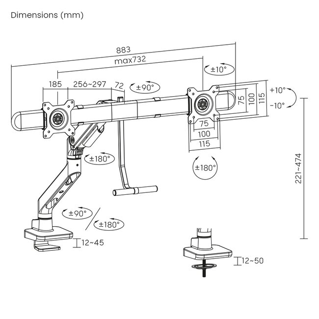My Wall bureaubeugel voor 2 monitoren tot 32 inch | crossbar | interactief