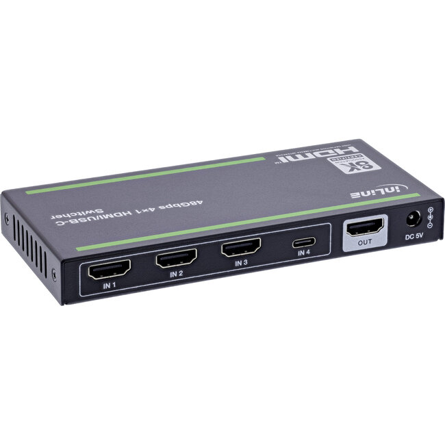 InLine® HDMI schakelaar, 4-weg, 48Gb/s, 8K@60Hz, met USB-C