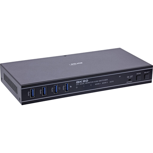 InLine® KVM-schakelaar, 2-weg, HDMI, Dual Monitor, 8K60Hz, USB Hub, zwart