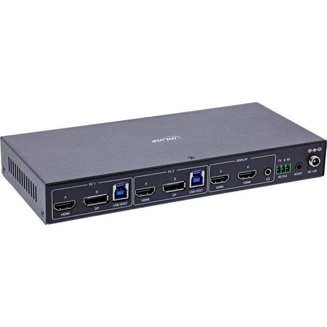 InLine® KVM-switch, 2-weg, HDMI & DP, dubbele monitor, 4K60Hz, USB-hub, zwart