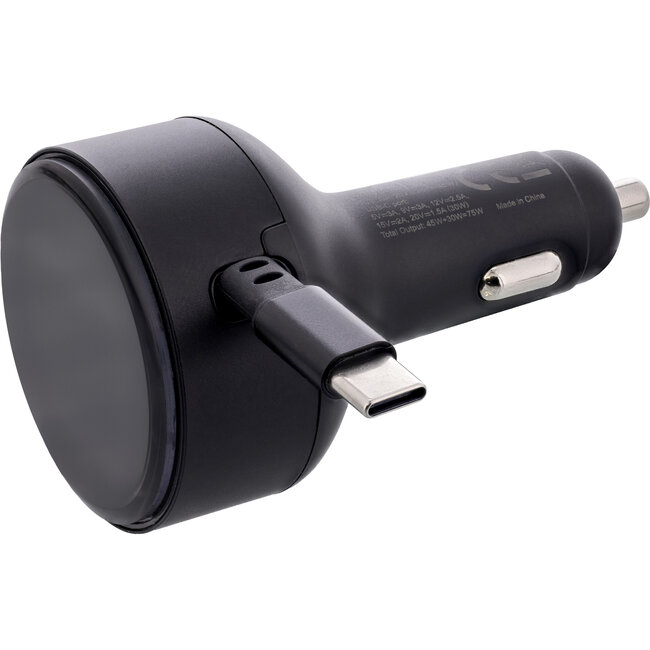 InLine® Dual USB-C auto power adapter 12/24V, verlengbare kabel, 75W