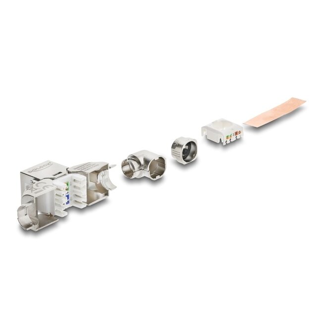 Delock Keystone Module RJ45 jack to LSA Cat.6A toolfree 90° angled shielded for cable diameter from 5.0 - 8.5 mm