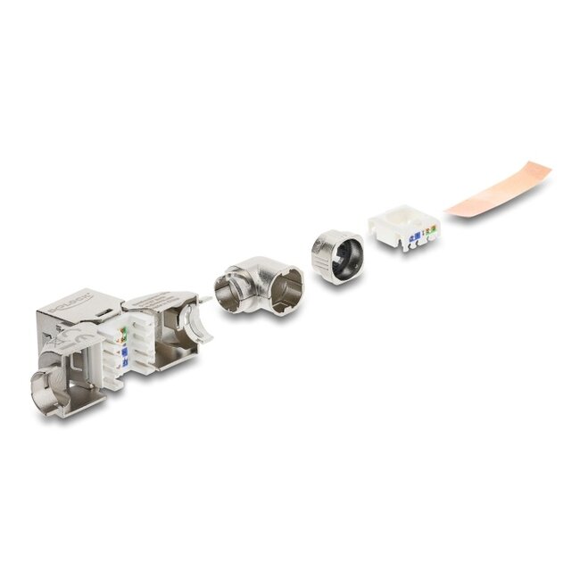 Delock Keystone Module RJ45 jack to LSA Cat.6A with metal latch tool-free 90° angled shielded