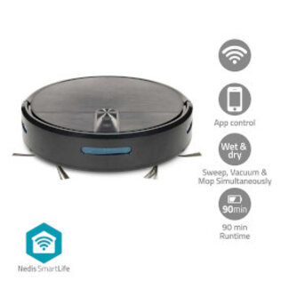 Nedis SmartLife Robotstofzuiger | Willekeurig | Wi-Fi | Capaciteit opvangreservoir: 0.6 l | Automatisch opladen | Maximale gebruiksduur: 2 uur | Zwart | Android™ / IOS