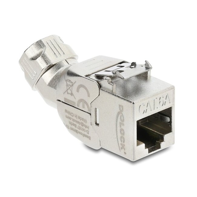 Delock Keystone Module RJ45 jack to LSA Cat.6A with metal latch tool-free 45° angled shielded