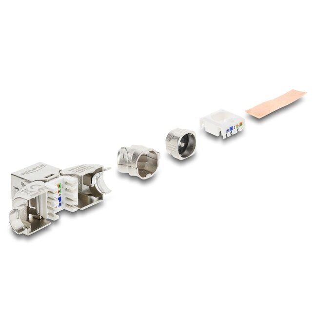 Delock Keystone Module RJ45 jack to LSA Cat.6A with metal latch tool-free 45° angled shielded
