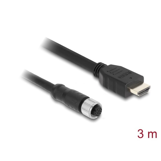Delock M12 Cable A-coded 17 pin female to HDMI male 3 m black