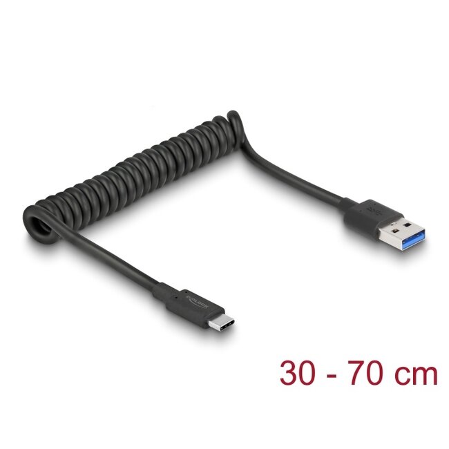 Delock USB 3.1 Gen 2 Coiled Cable Type-A male to Type-C™ male