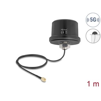 DeLOCK Delock 5G LTE GNSS WiFi 6 Antenna SMA plug 1.9 - 3.3 dBi omnidirectional with connection cable ULA100 1 m roof mounting outdoor black