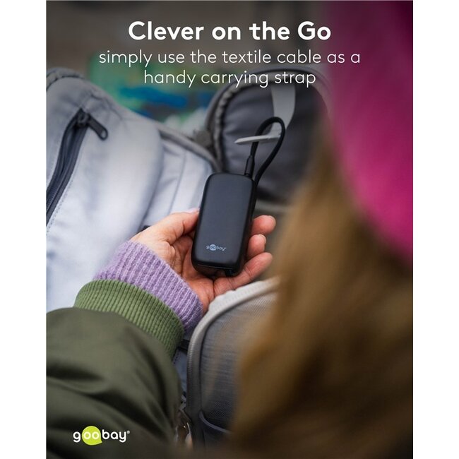 Goobay powerbank met kabel | USB-C PD 20W + USB-A QC | 5.000 mAh