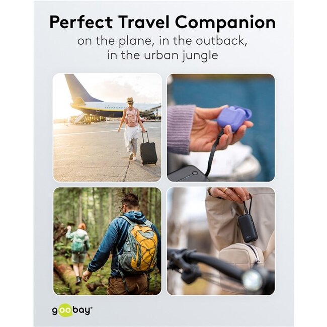 Goobay powerbank met kabel | USB-C PD 20W + USB-A QC | 5.000 mAh