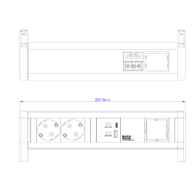 BACHMANN DESK 2xBeschermingscontact USB A&C, USB-lader 22W 1xABD GST18