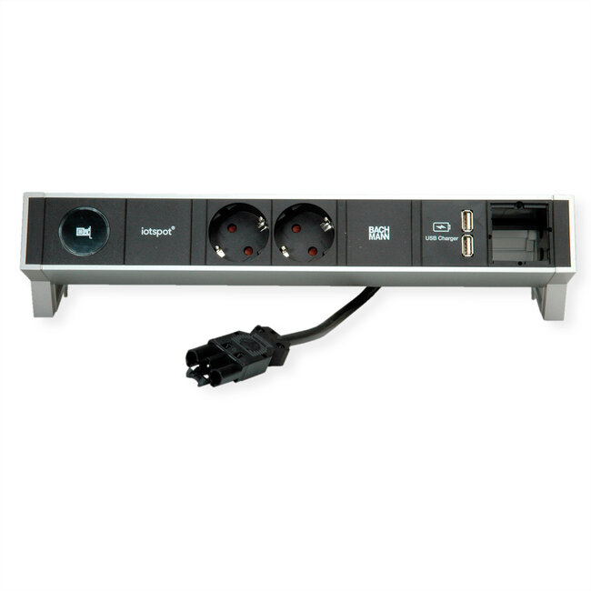 BACHMANN DESK2 1xIOTspot 2x geaard stopcontact, USB Oplader 1xABD 0,2m GST18, inox