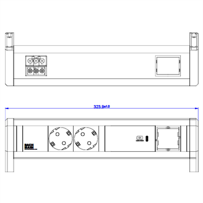BACHMANN DESK 2xbeveiligd contact USB C, USB Lader 60W 1xABD GST18