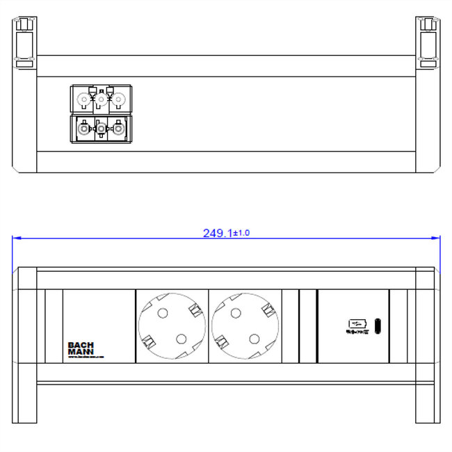 BACHMANN DESK 2x Geaard stopcontact USB C , USB oplader 30W GST18