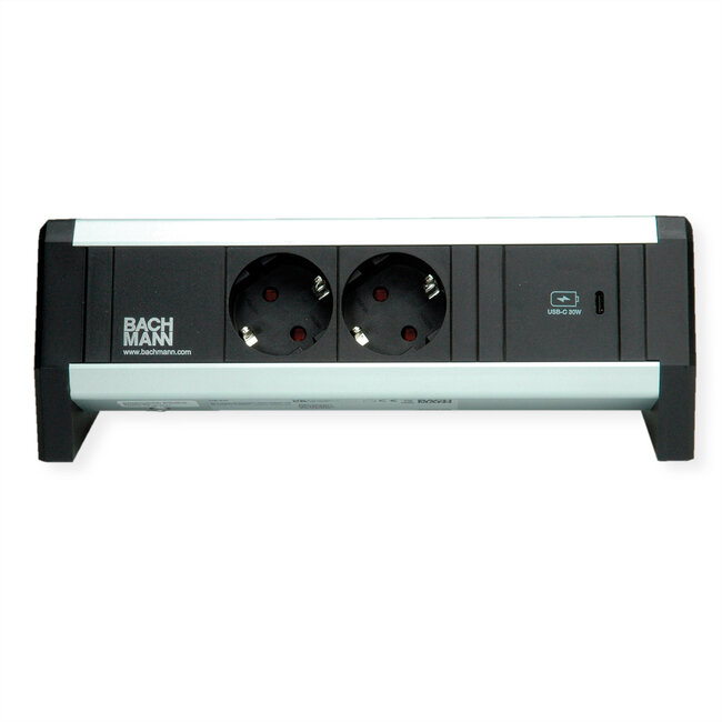 BACHMANN DESK 2x Geaard stopcontact USB C , USB oplader 30W GST18