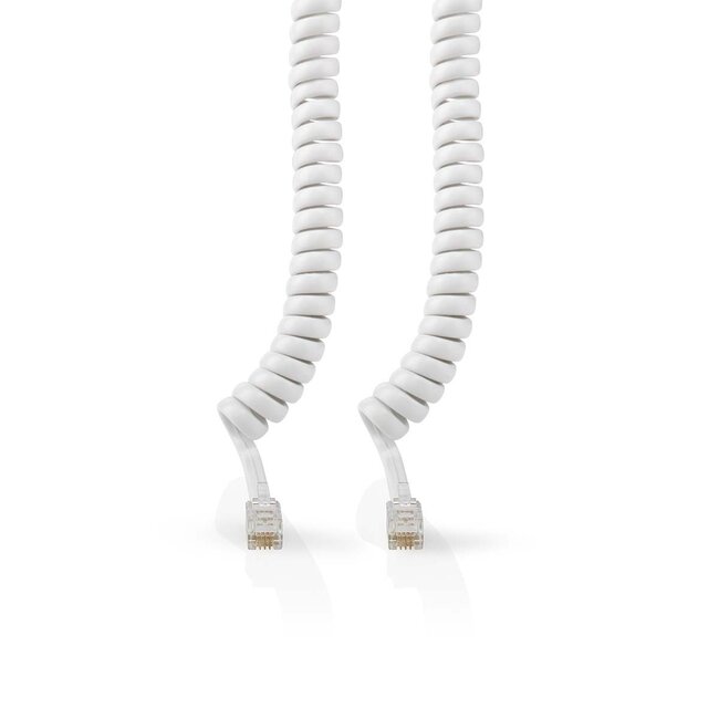 RJ10 telecom crossover spiraalkabel | wit | 2 meter