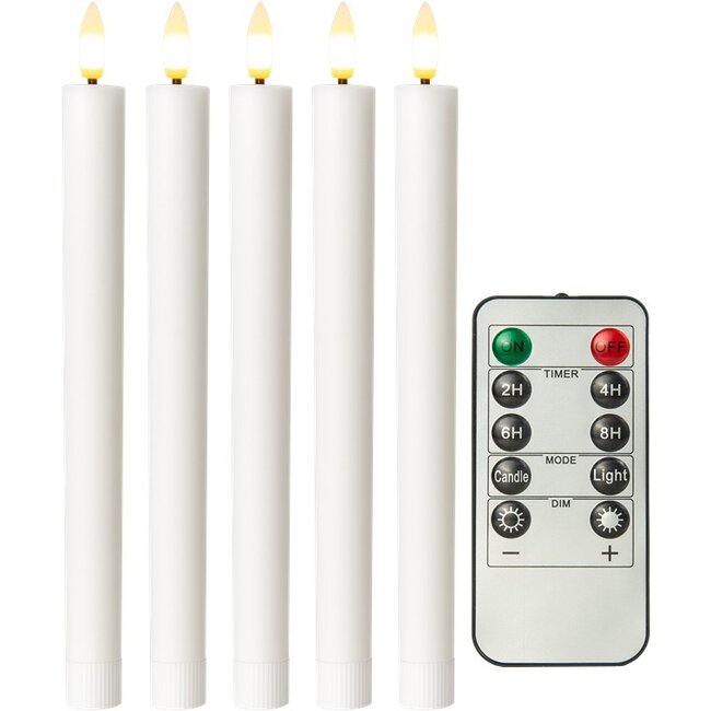 Goobay Set of 5 LED Real Wax Rod Candles, white, incl. Remote Control