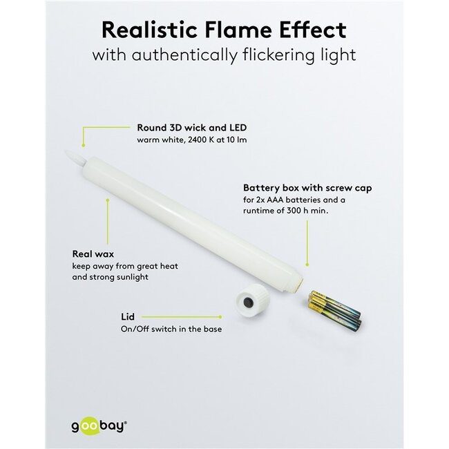 Goobay Set of 5 LED Real Wax Rod Candles, white, incl. Remote Control