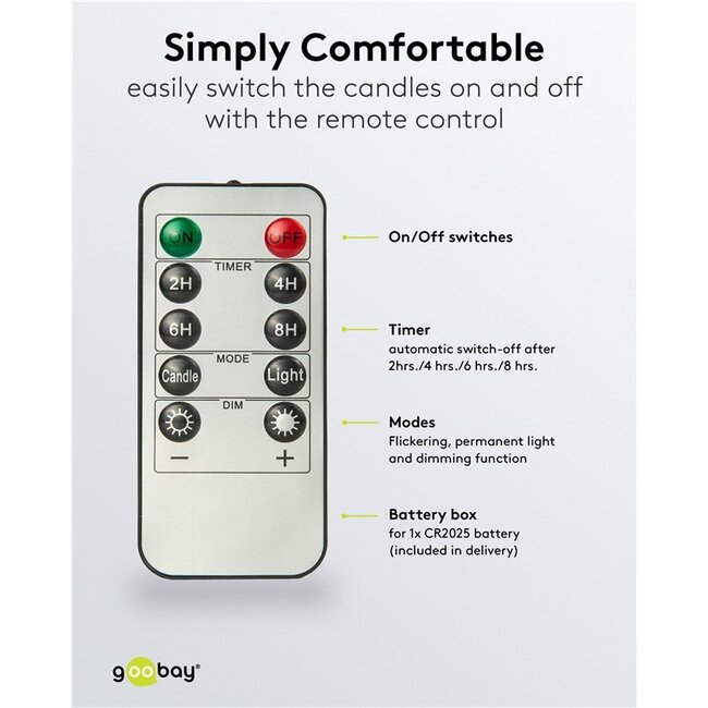 Goobay Set of 5 LED Real Wax Rod Candles, white, incl. Remote Control