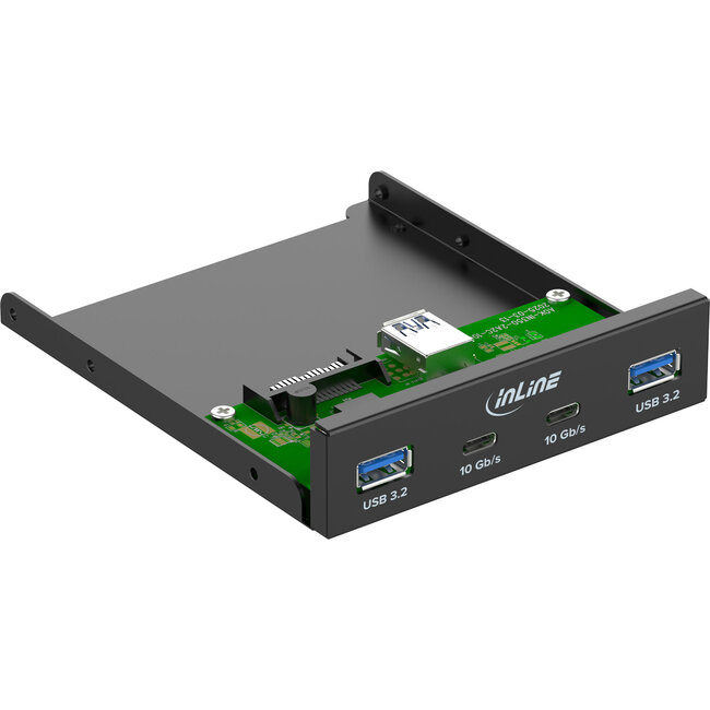 InLine® 3,5" voorpaneel, 2x USB-A + 2x USB-C, 10Gb/s, metaal, zwart