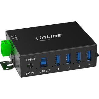 InLine® InLine® USB 3.2 Gen.1 industriële hub, 4 poorten, aluminium, met voeding