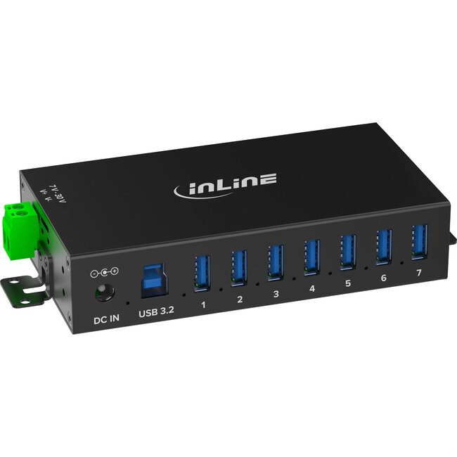 InLine® USB 3.2 Gen.1 industriële hub, 7 poorten, aluminium, met voeding