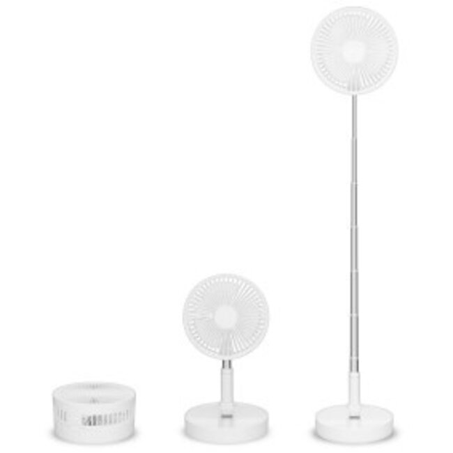Draagbare flexibele tafel- en voetventilator van 20 cm met Li-ion batterij Wit