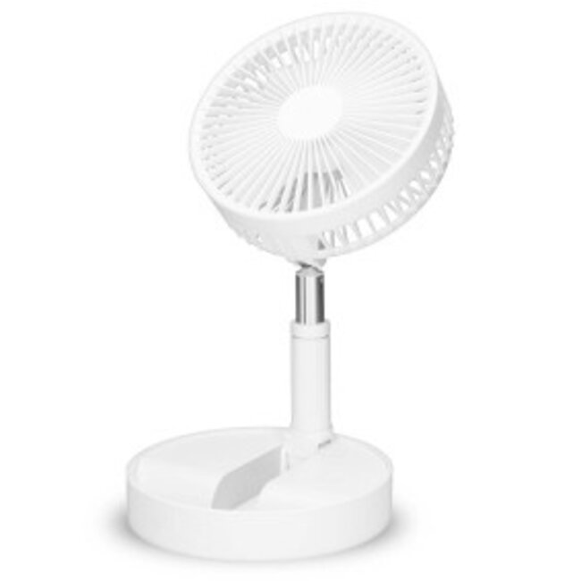 Draagbare flexibele tafel- en voetventilator van 20 cm met Li-ion batterij Wit