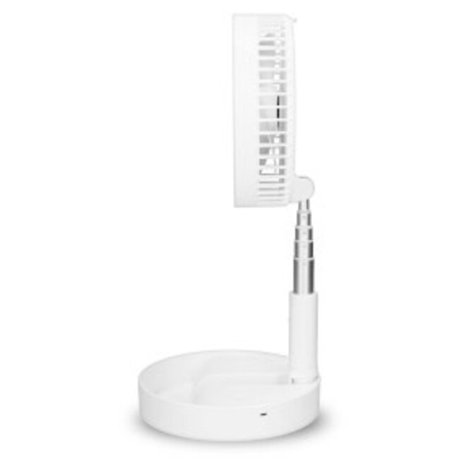 Draagbare flexibele tafel- en voetventilator van 20 cm met Li-ion batterij Wit