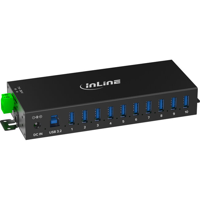 InLine® USB 3.2 Gen.1 industriële hub, 10 poorten, aluminium, met voeding