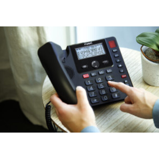 Bedrade telefoon met grote toetsen en display voor senioren Zwart