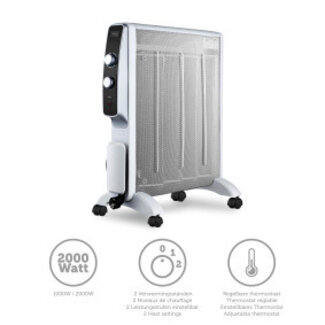 Mobiele micathermische elektrische kachel op wielen 2000W Wit