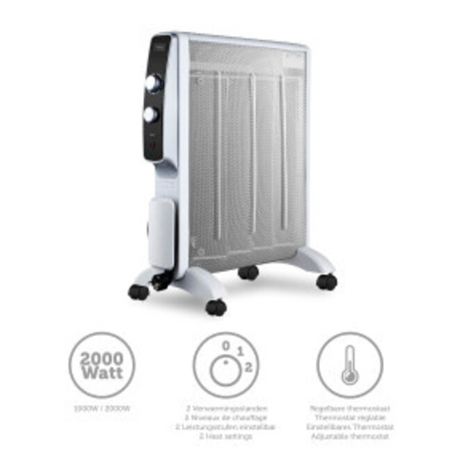Mobiele micathermische elektrische kachel op wielen 2000W Wit